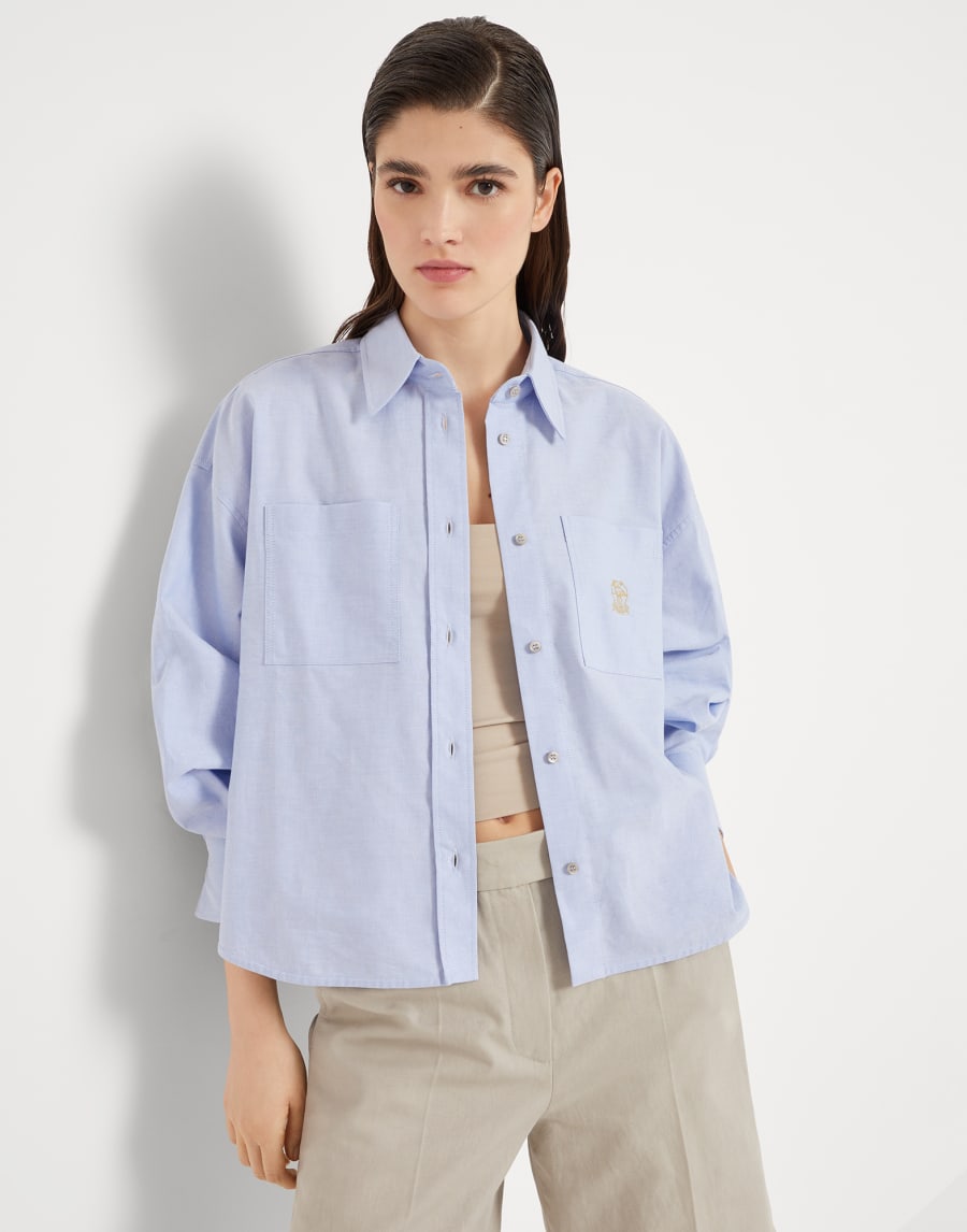 Рубашка из ткани Оксфорд Лазурный Женщина - Brunello Cucinelli