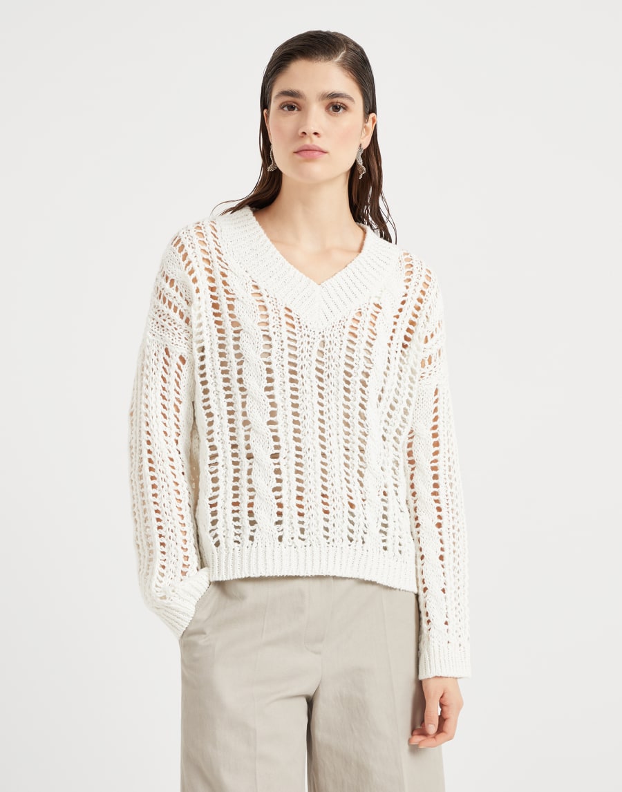 Maglia Cable & Mesh Panama Donna - Brunello Cucinelli