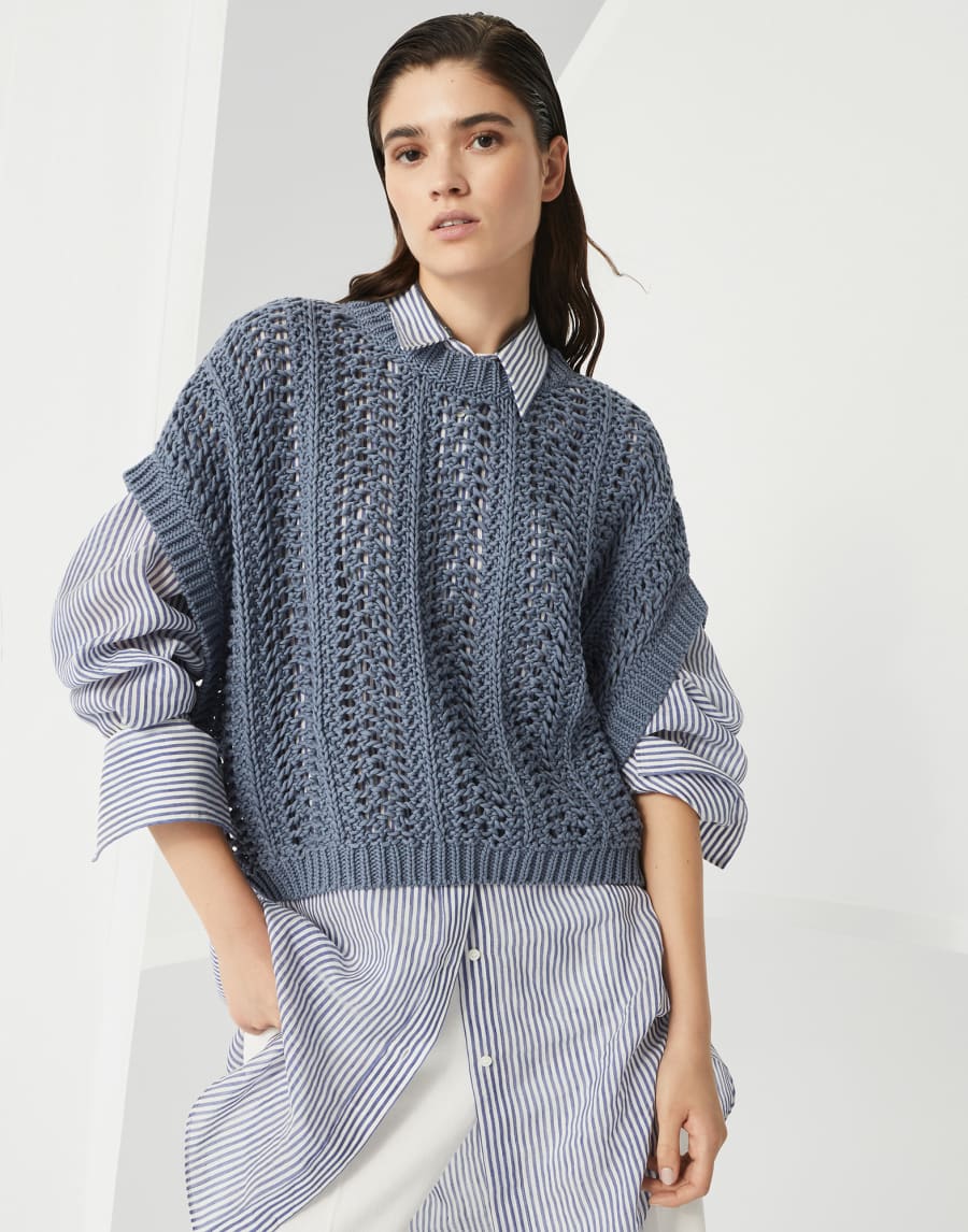 Ribbed Net sweater Avio Blue Woman - Brunello Cucinelli