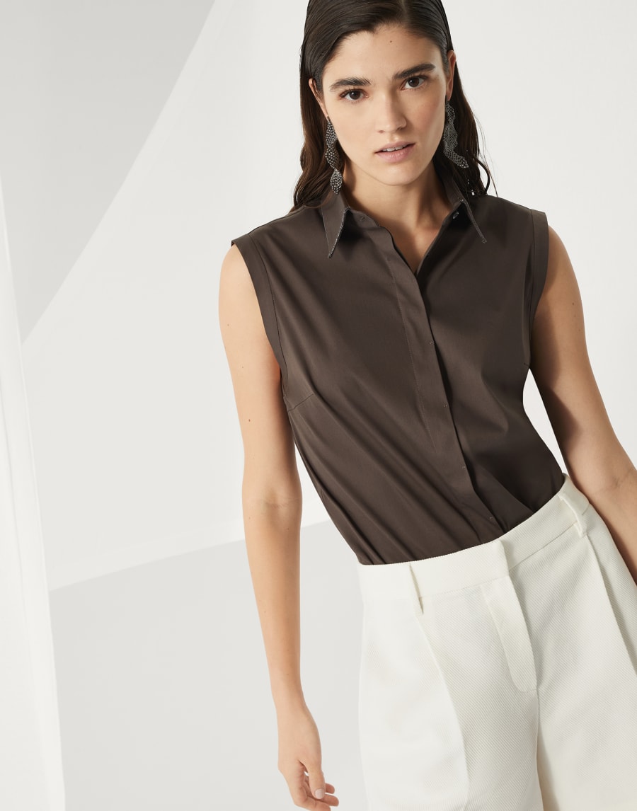 Stretch poplin shirt Chocolate Woman - Brunello Cucinelli