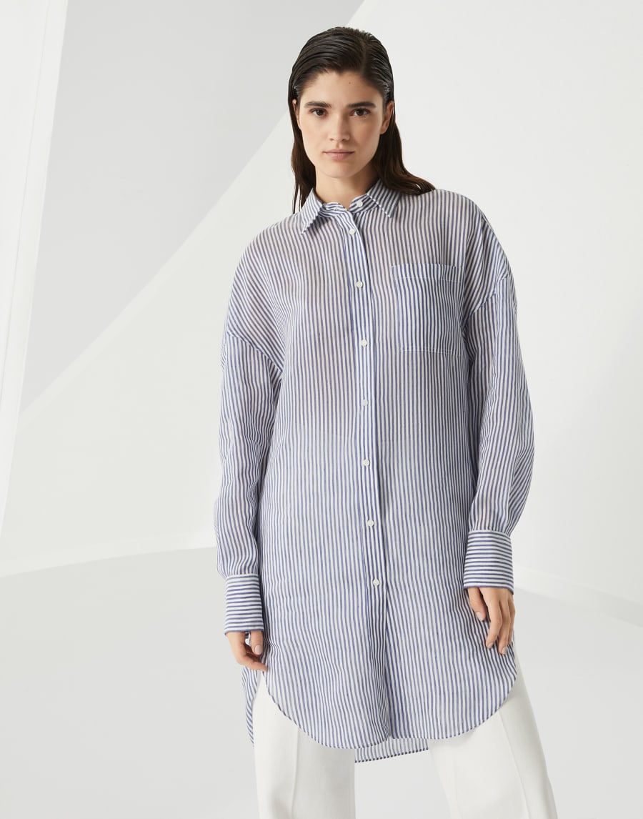 Long shirt with monili Azure Woman - Brunello Cucinelli