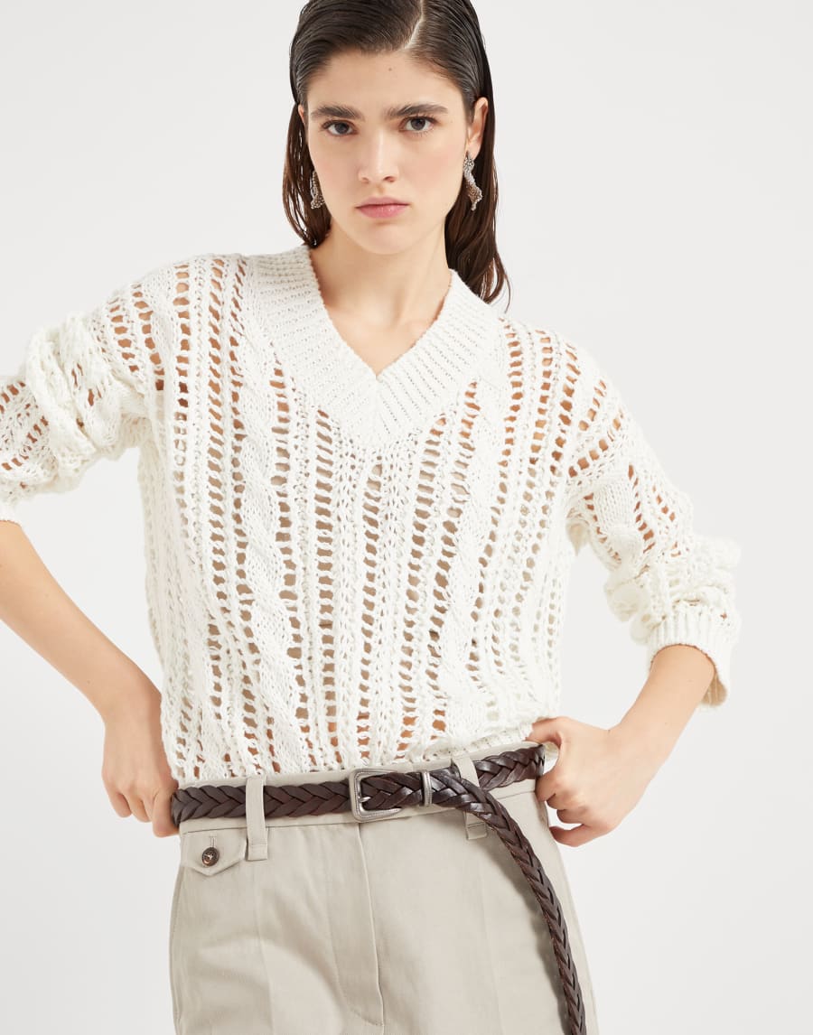 Джемпер Cable & Mesh Панама Женщина - Brunello Cucinelli