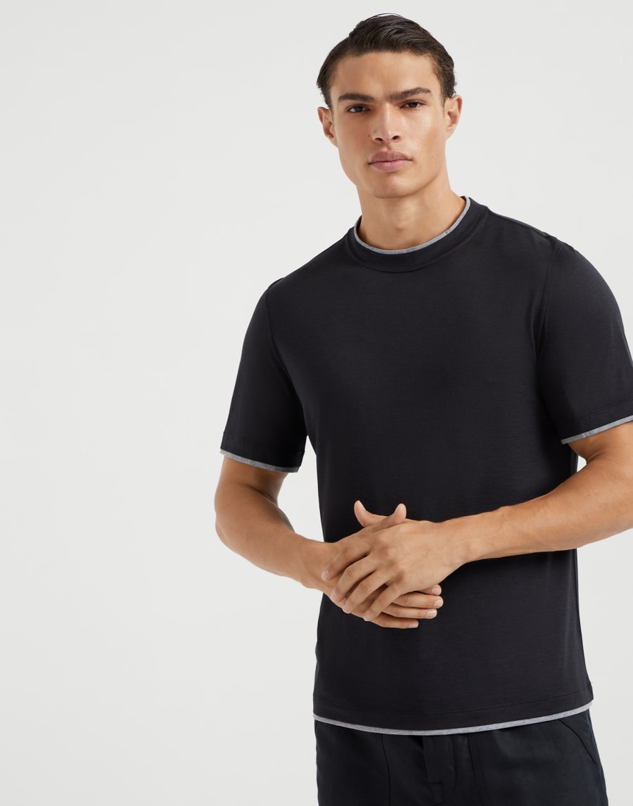 T-shirt with faux-layering Black Man - Brunello Cucinelli