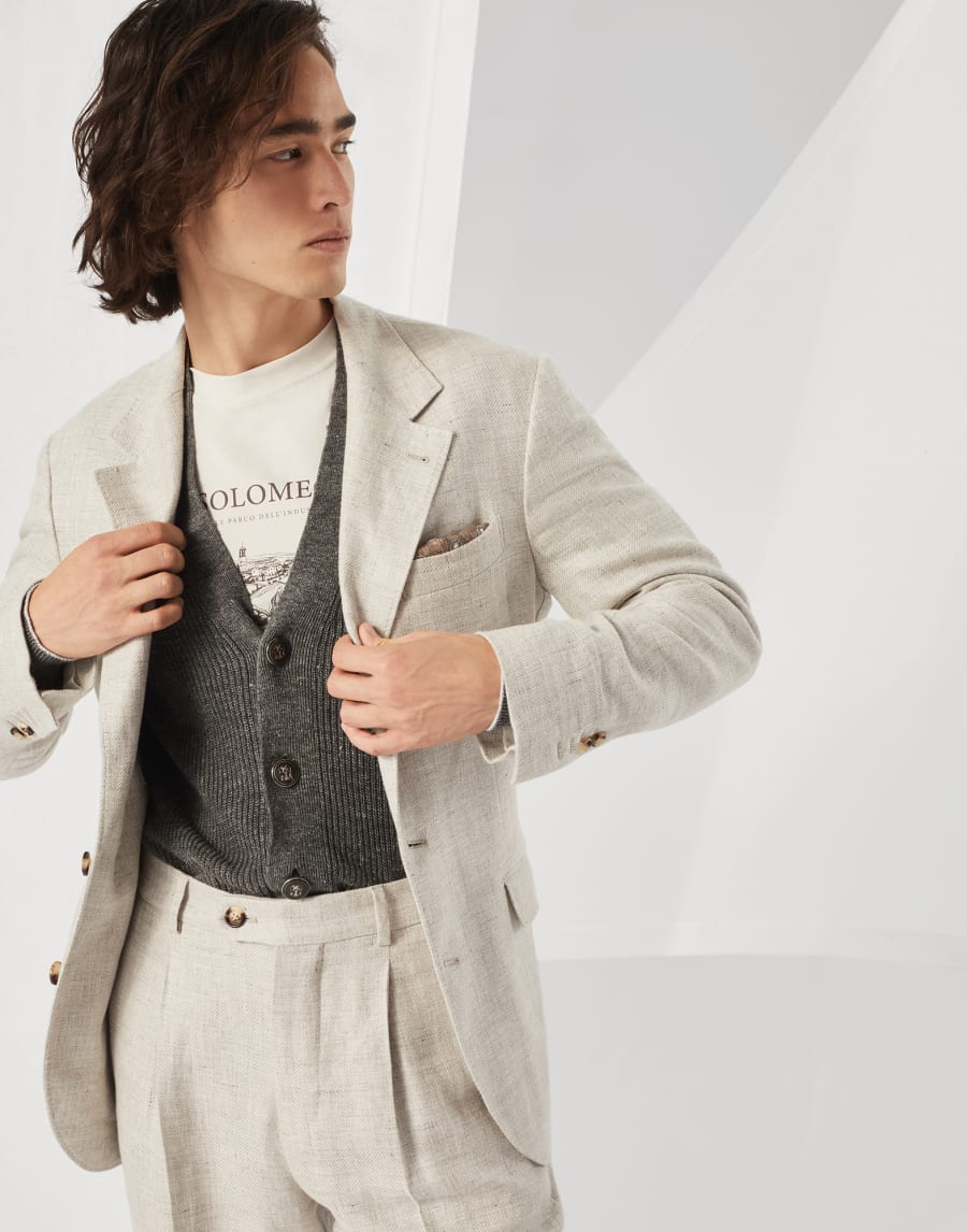Cardigan with metal buttons Dark Grey Man - Brunello Cucinelli