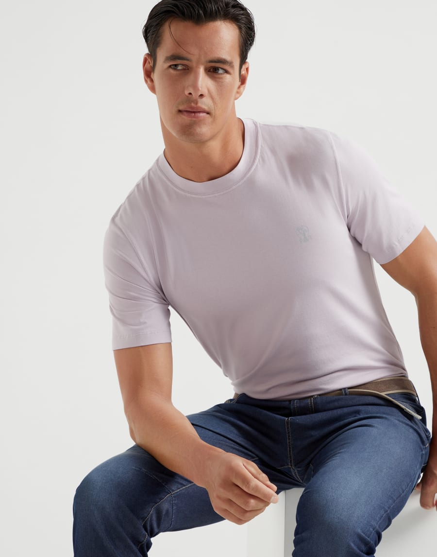 Jersey T-shirt with logo Lavender Man - Brunello Cucinelli