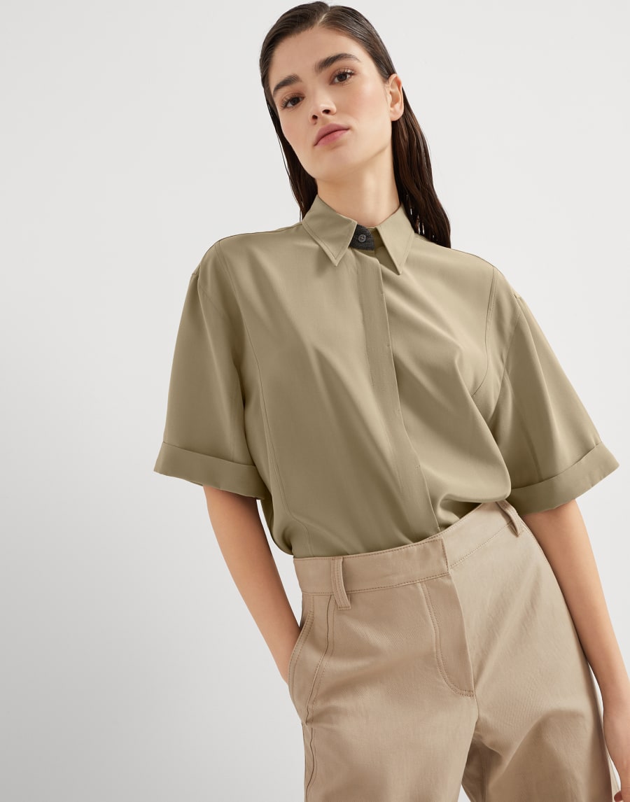 Camicia in crêpe de Chine Khaki Donna - Brunello Cucinelli