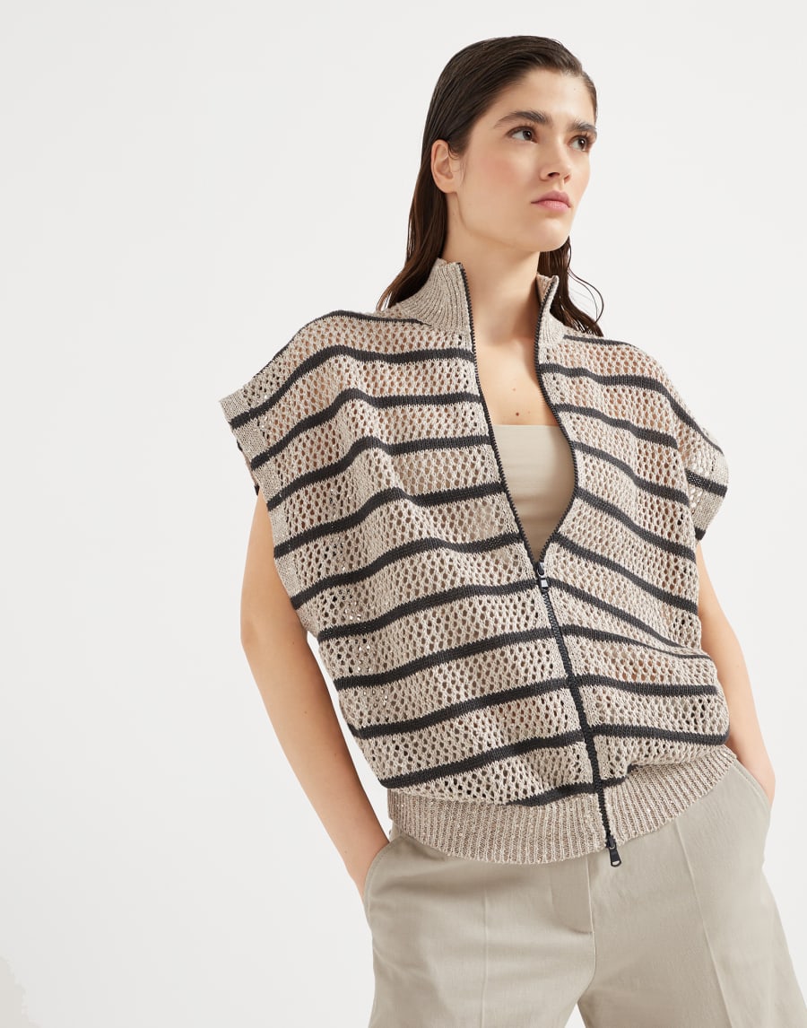 Cardigan Dazzling Net Grigio Chiaro Donna - Brunello Cucinelli
