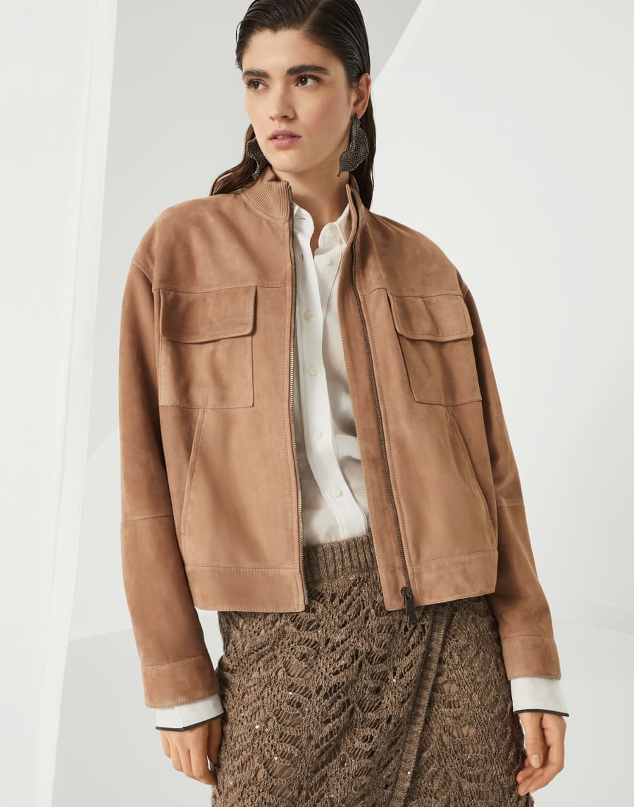 Куртка из замши Couture Темный Шоколад Женщина - Brunello Cucinelli