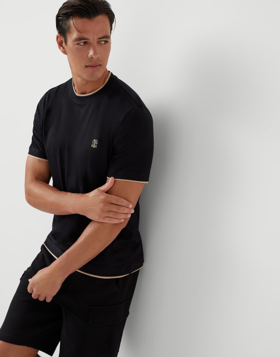 T-shirt with faux-layering Black Man - Brunello Cucinelli