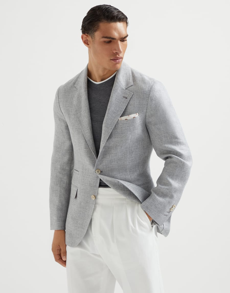 斜棱纹面料解构夹克 灰色 男款 - Brunello Cucinelli