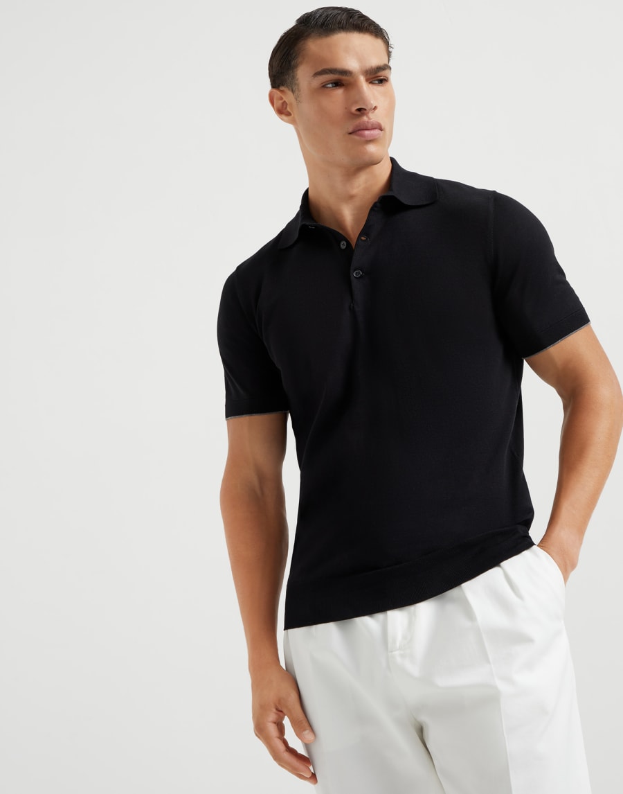 Lightweight knit Polo Black Man - Brunello Cucinelli
