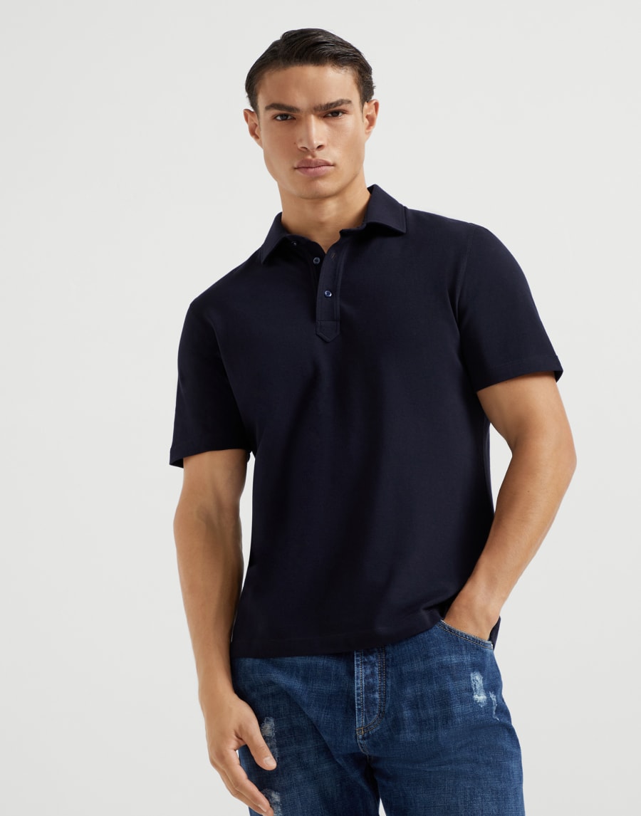 ピケ ポロシャツ ネイビーブルー メンズ - Brunello Cucinelli