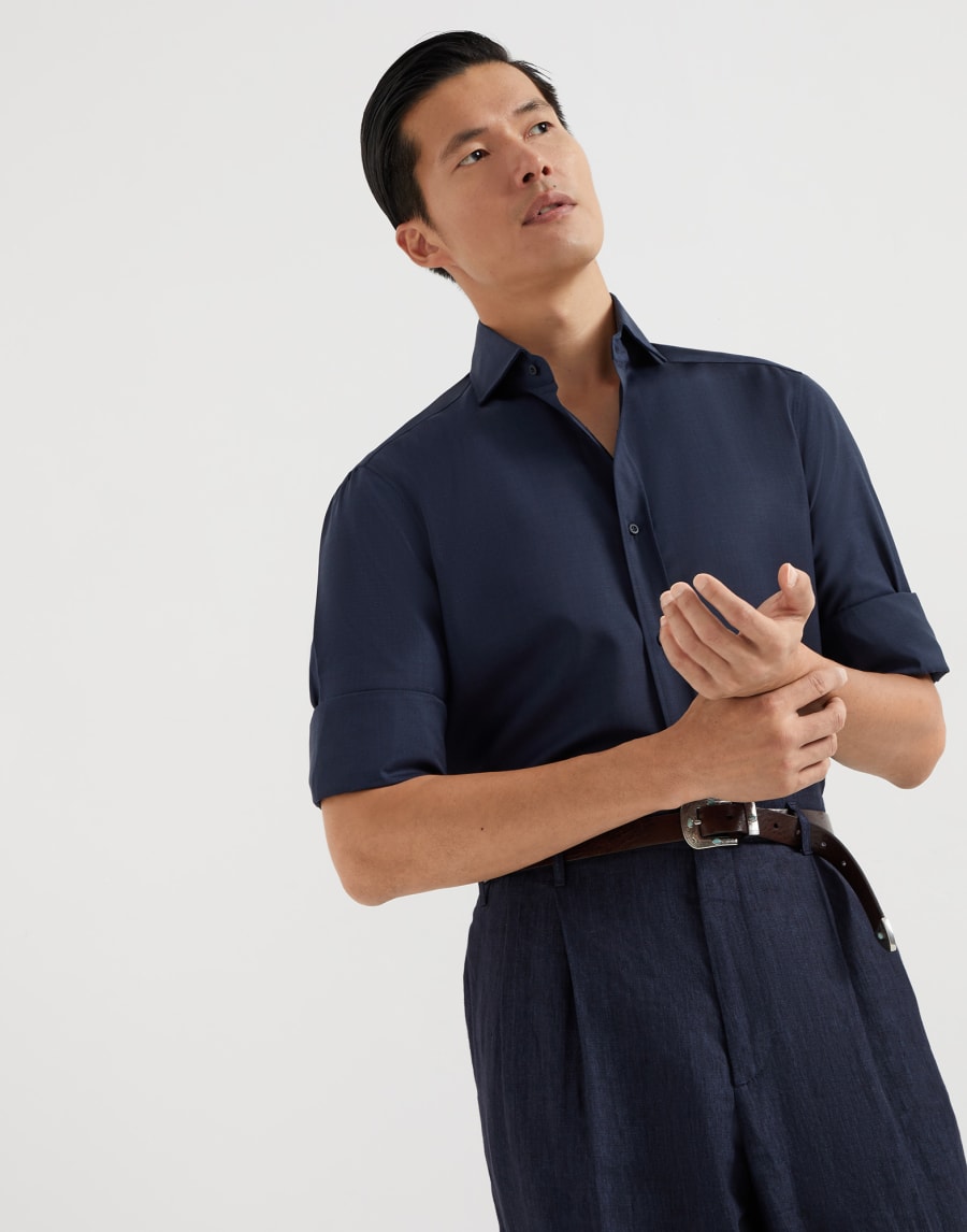 府绸面料衬衫 蓝色 男款 - Brunello Cucinelli