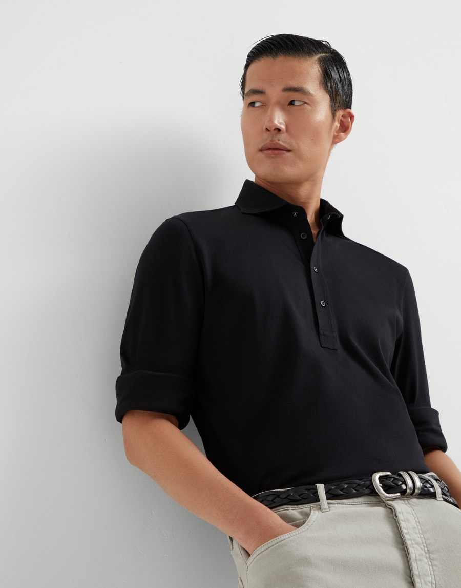 Jersey polo shirt Black Man - Brunello Cucinelli