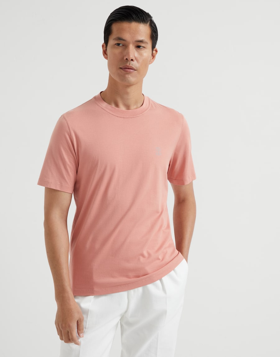 带商标平纹针织T恤衫 葡萄柚粉色 男款 - Brunello Cucinelli
