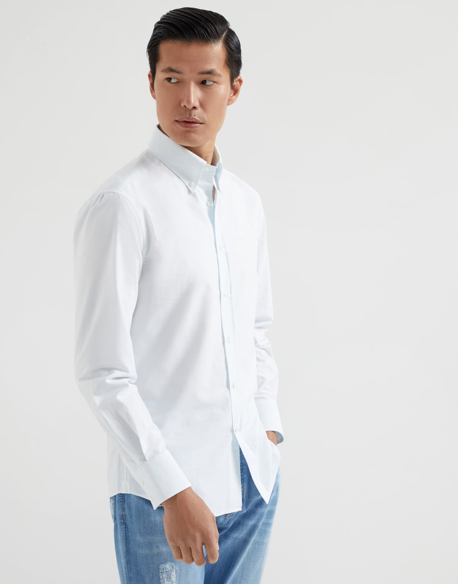 Striped poplin shirt Pale Blue Man - Brunello Cucinelli