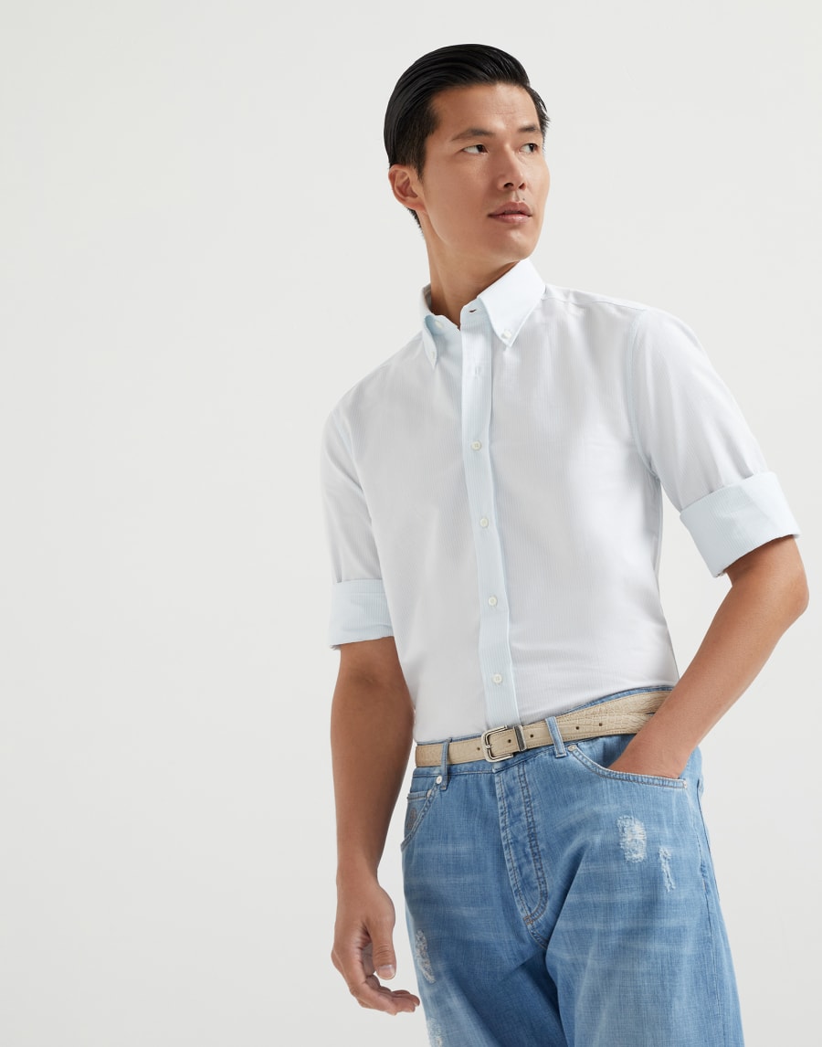 Striped poplin shirt Pale Blue Man - Brunello Cucinelli