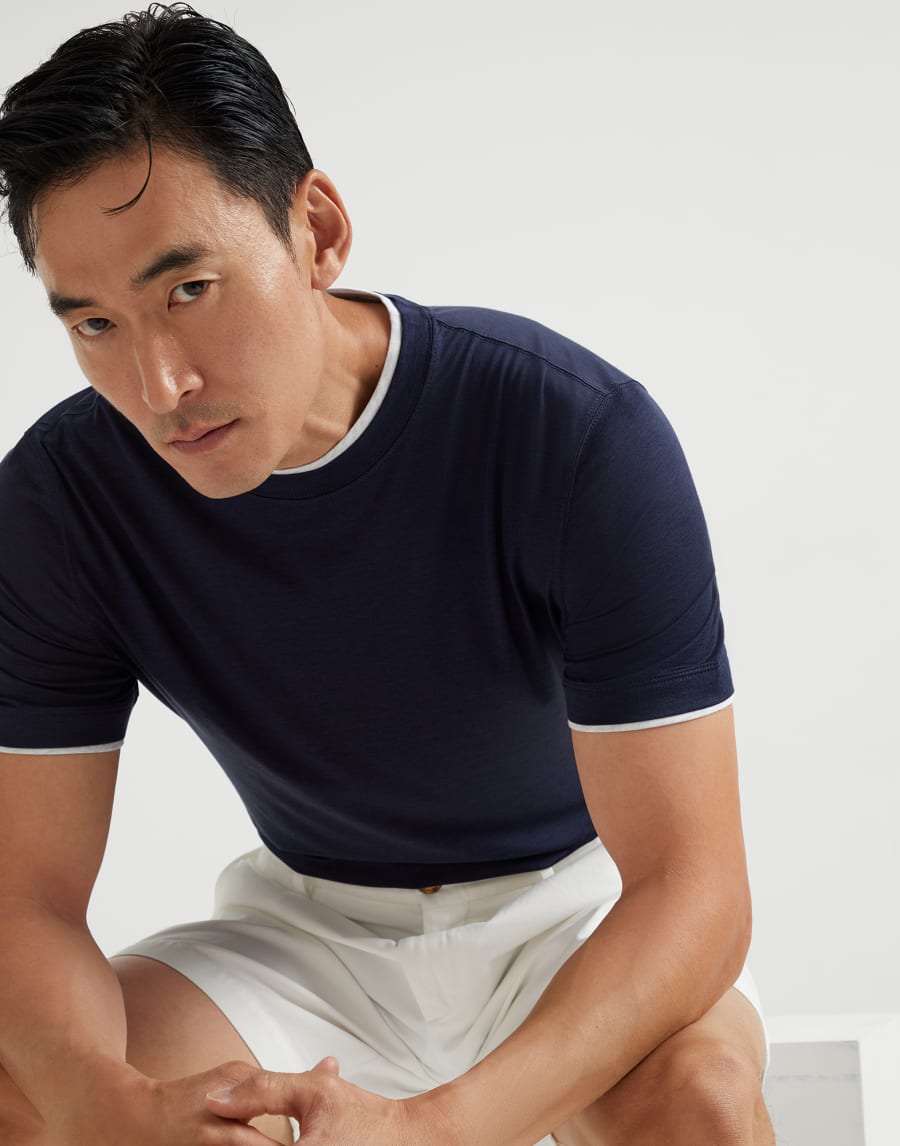 T-shirt with faux-layering Cobalt Man - Brunello Cucinelli