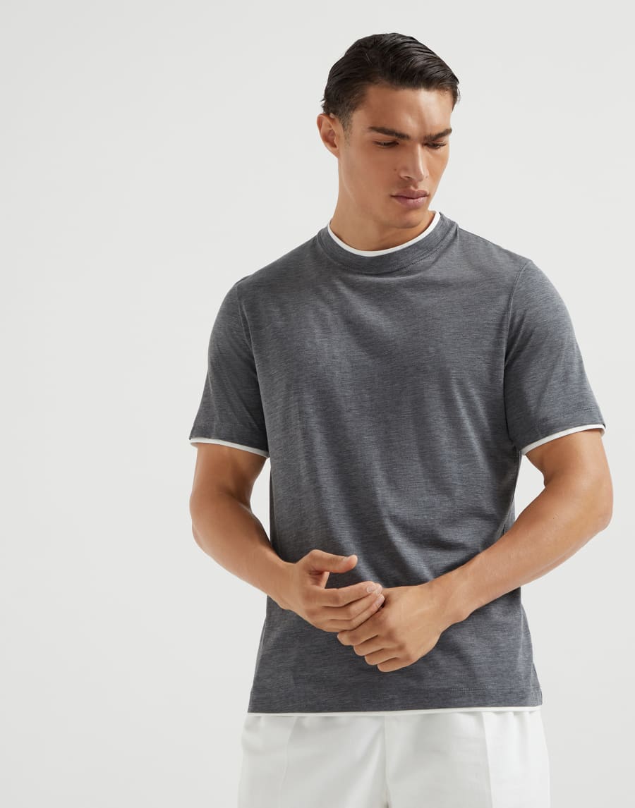 T-shirt with faux-layering Dark Grey Man - Brunello Cucinelli