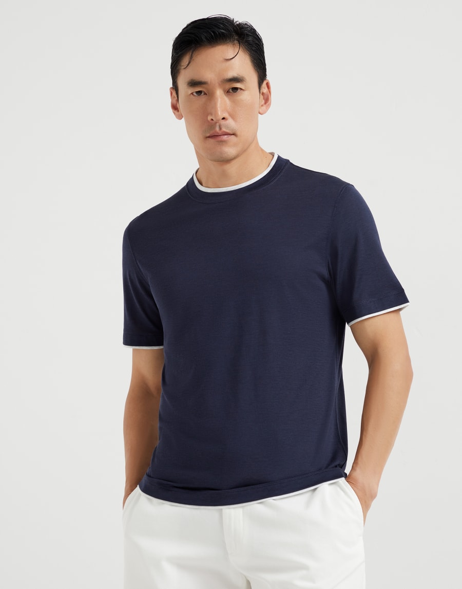 T-shirt with faux-layering Cobalt Man - Brunello Cucinelli