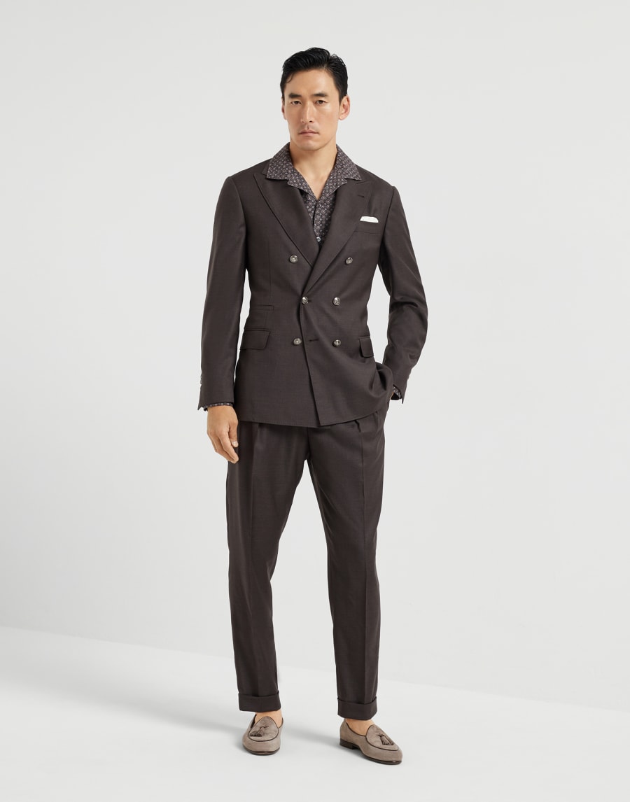 初剪羊毛料西装套装 棕色 男款 - Brunello Cucinelli