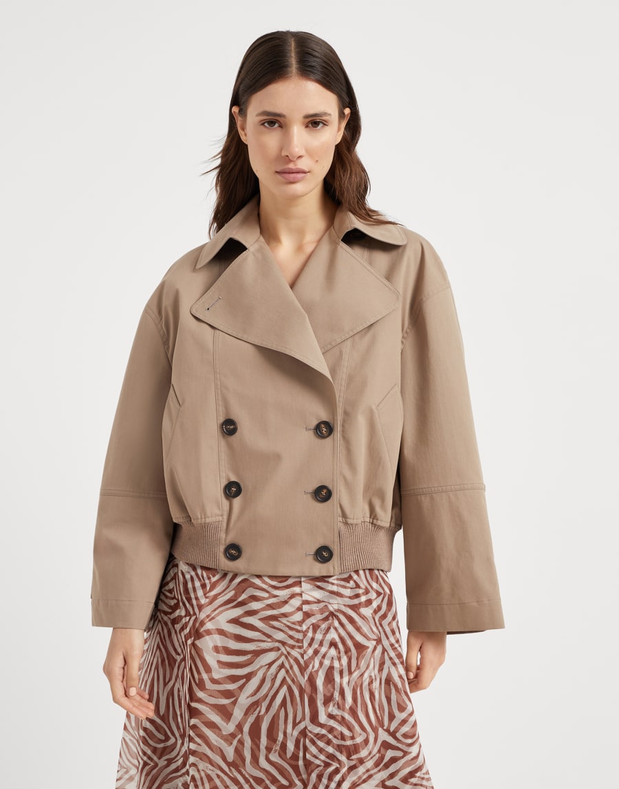 Crop caban jacket with monili Walnut Woman - Brunello Cucinelli
