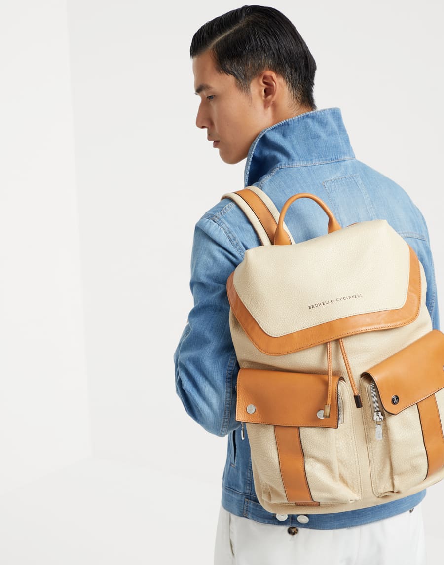 牛皮双肩包 象牙色 男款 - Brunello Cucinelli