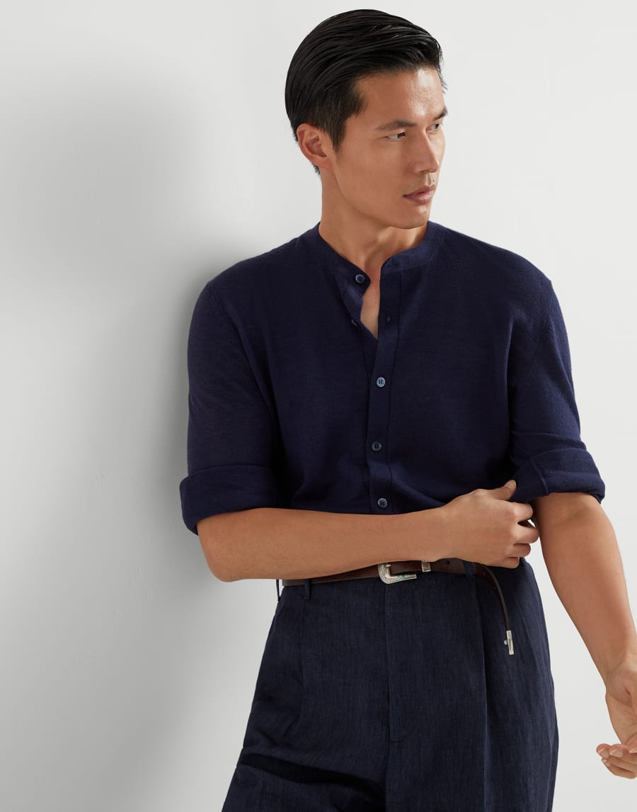 Cardigan in lino e cotone Blu Navy Uomo - Brunello Cucinelli
