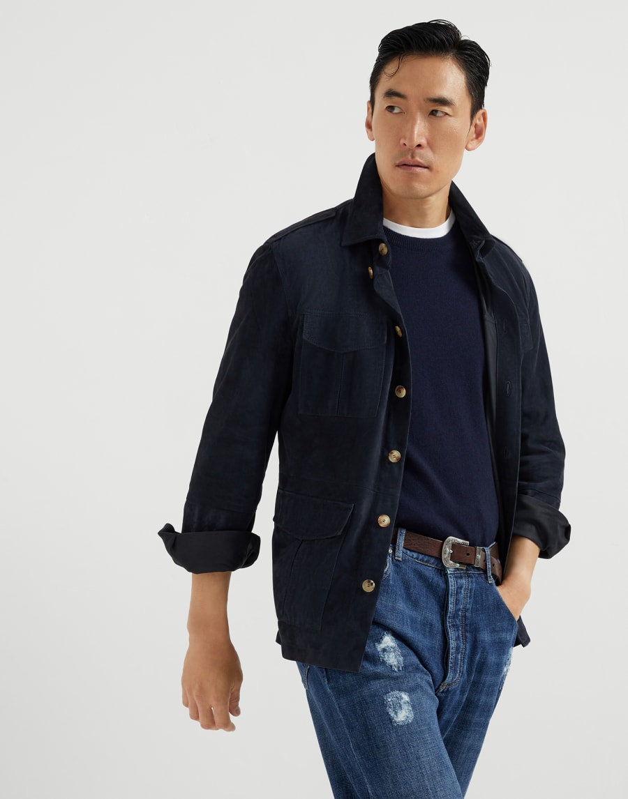 Sahariana sfoderata Blu Navy Uomo - Brunello Cucinelli