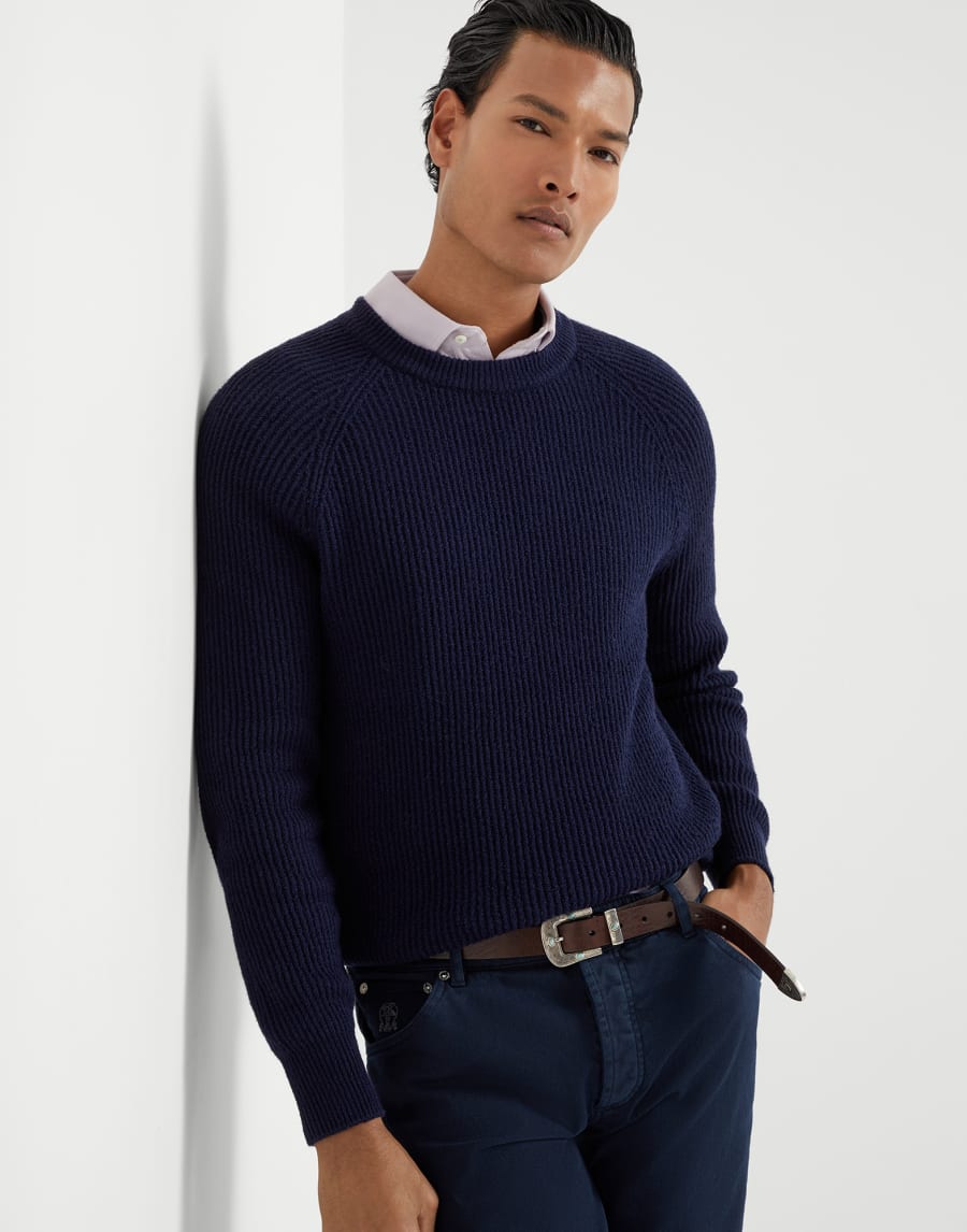 English Rib knit sweater Navy Blue Man - Brunello Cucinelli