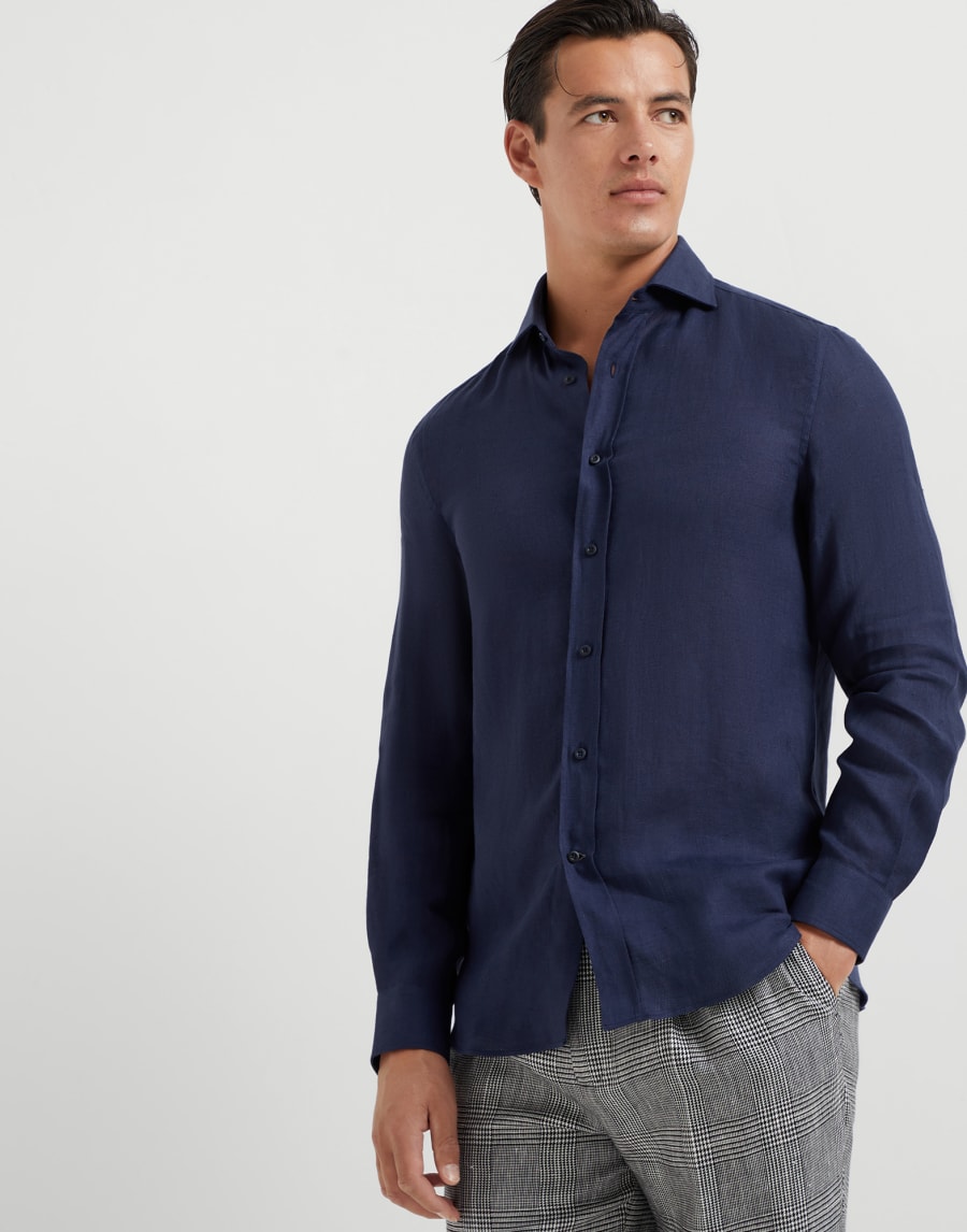 Spread collar shirt Navy Blue Man - Brunello Cucinelli