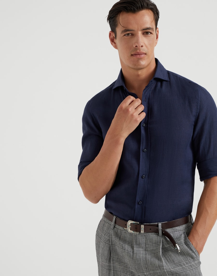 Spread collar shirt Navy Blue Man - Brunello Cucinelli