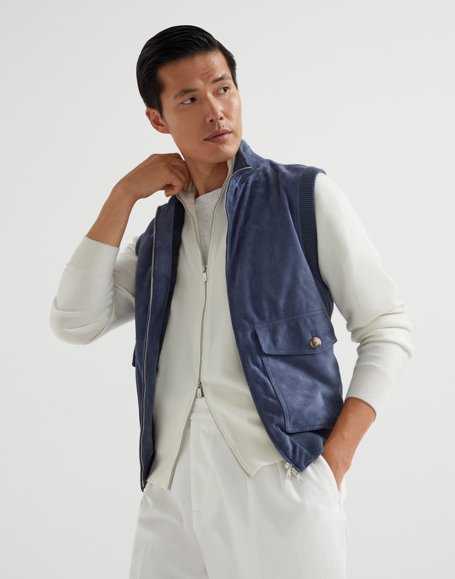 绒面革马甲 牛仔蓝 男款 - Brunello Cucinelli