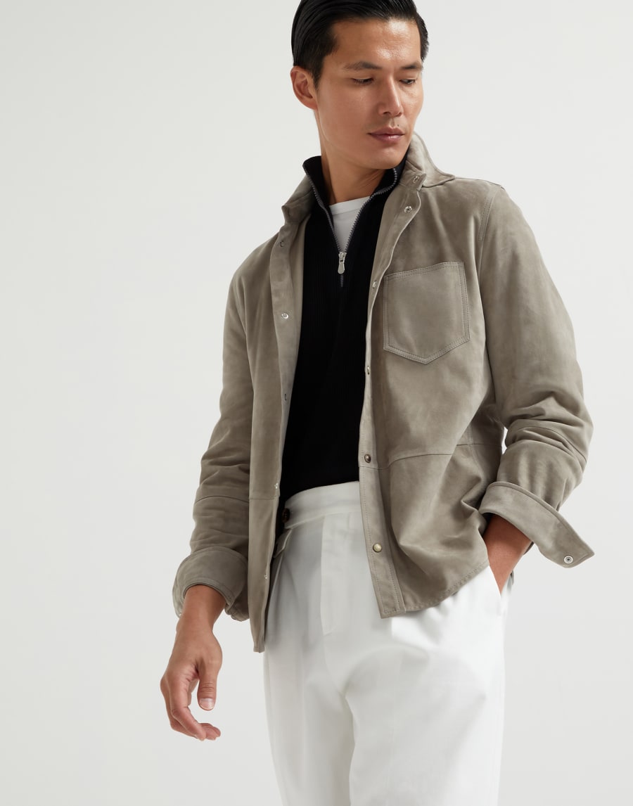 Double-face suede overshirt Khaki Man - Brunello Cucinelli