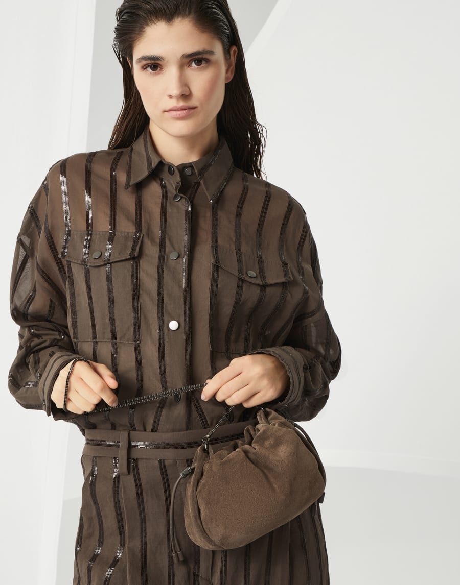 Mellow 绒面革迷你水桶包 褐灰 女款 - Brunello Cucinelli