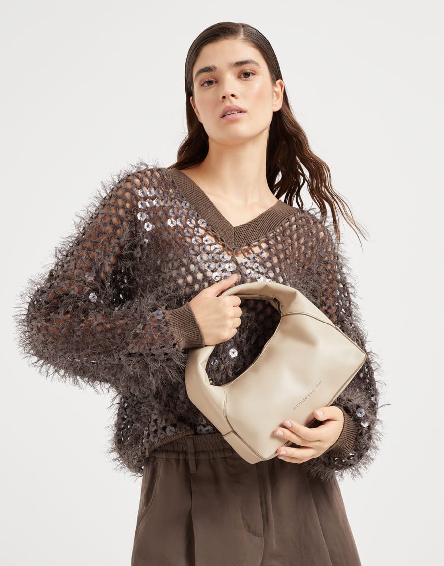 Маленькая сумка-хобо BC Duo из кожи Песочный Женщина - Brunello Cucinelli