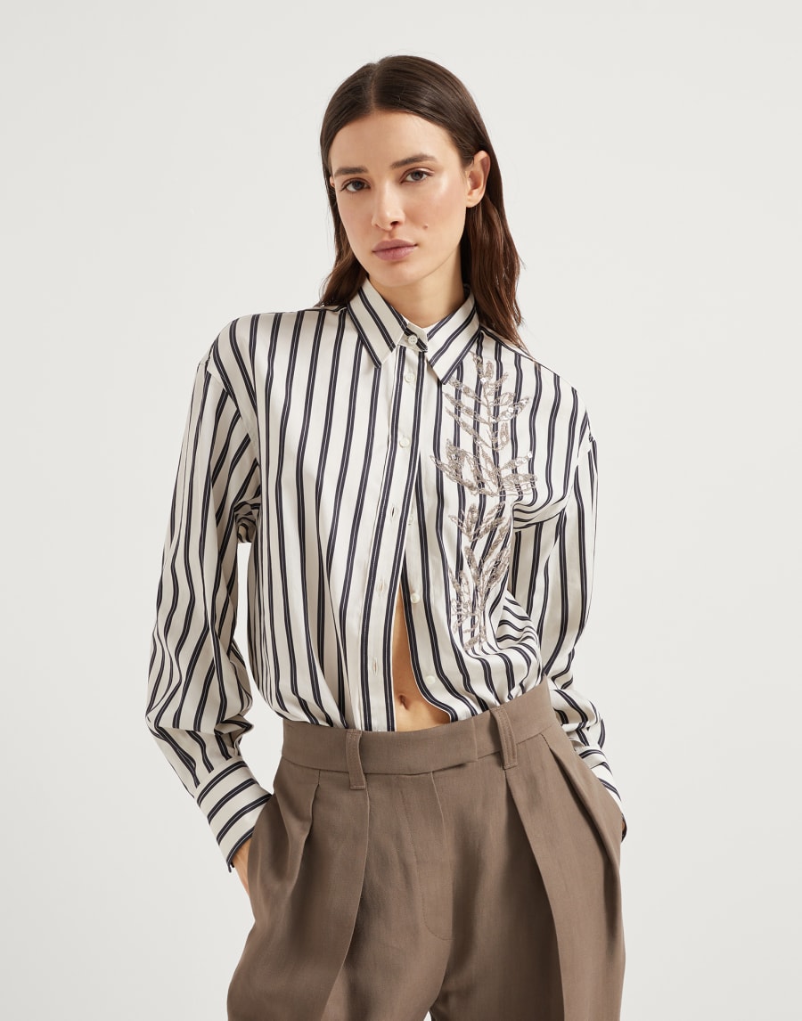 Camicia Flora Embroidery Nero Donna - Brunello Cucinelli