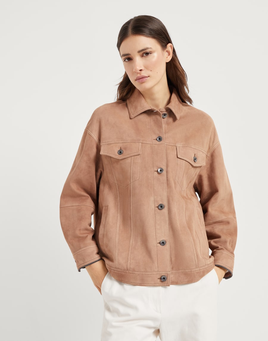 Куртка из замши Couture Темный Шоколад Женщина - Brunello Cucinelli