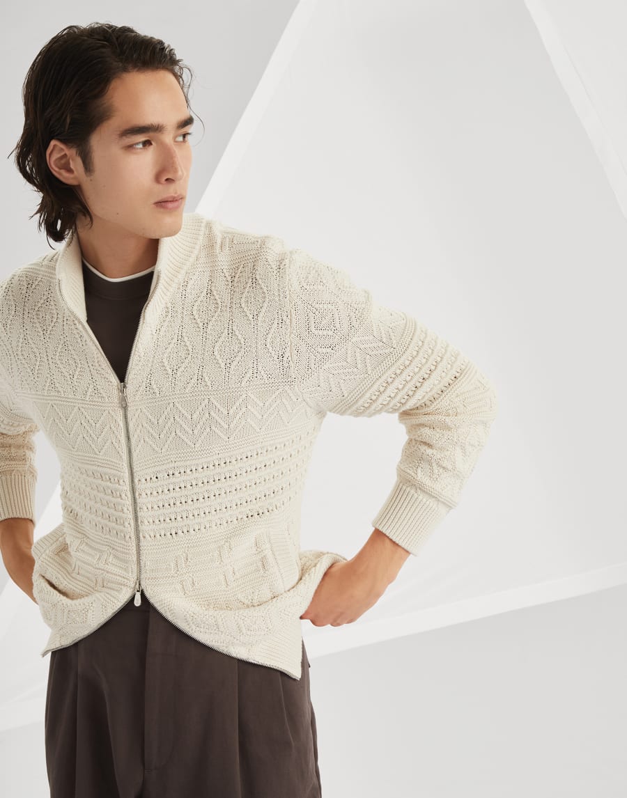 Cardigan con zip Ecrù Uomo - Brunello Cucinelli
