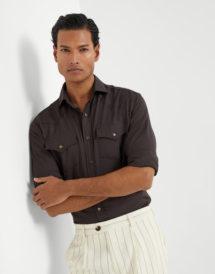 Shirt with snaps Brown Man - Brunello Cucinelli