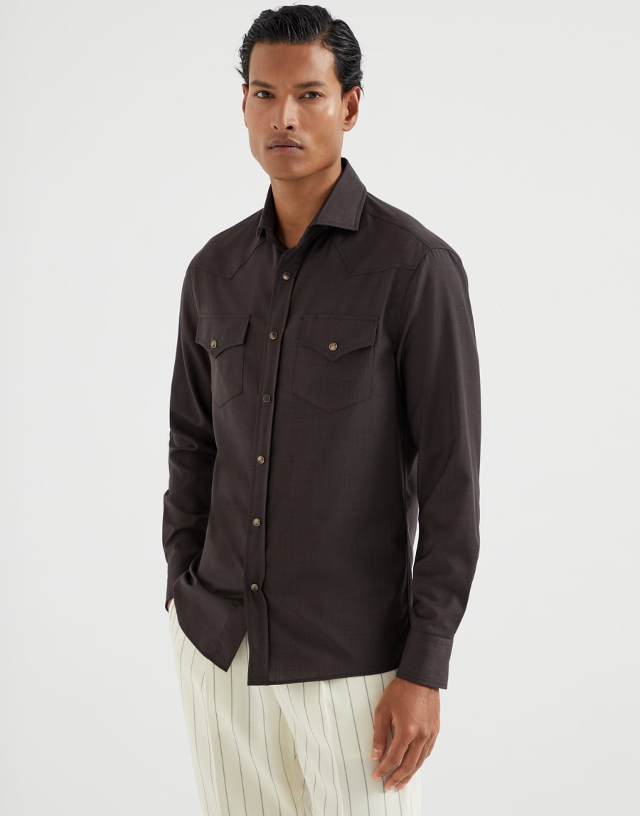 Shirt with snaps Brown Man - Brunello Cucinelli