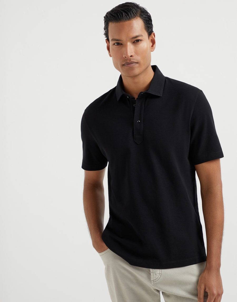 Piqué polo shirt Black Man - Brunello Cucinelli