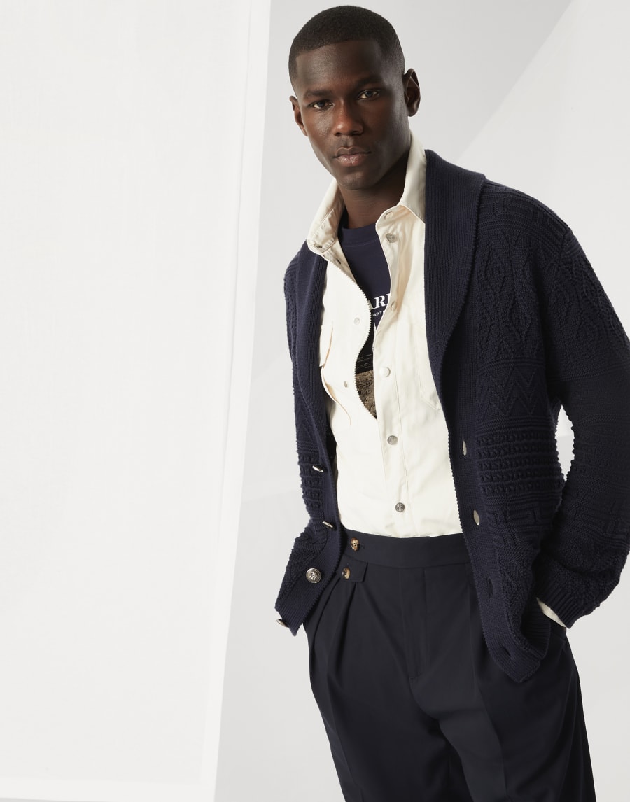 Cardigan in cotone Blu Navy Uomo - Brunello Cucinelli