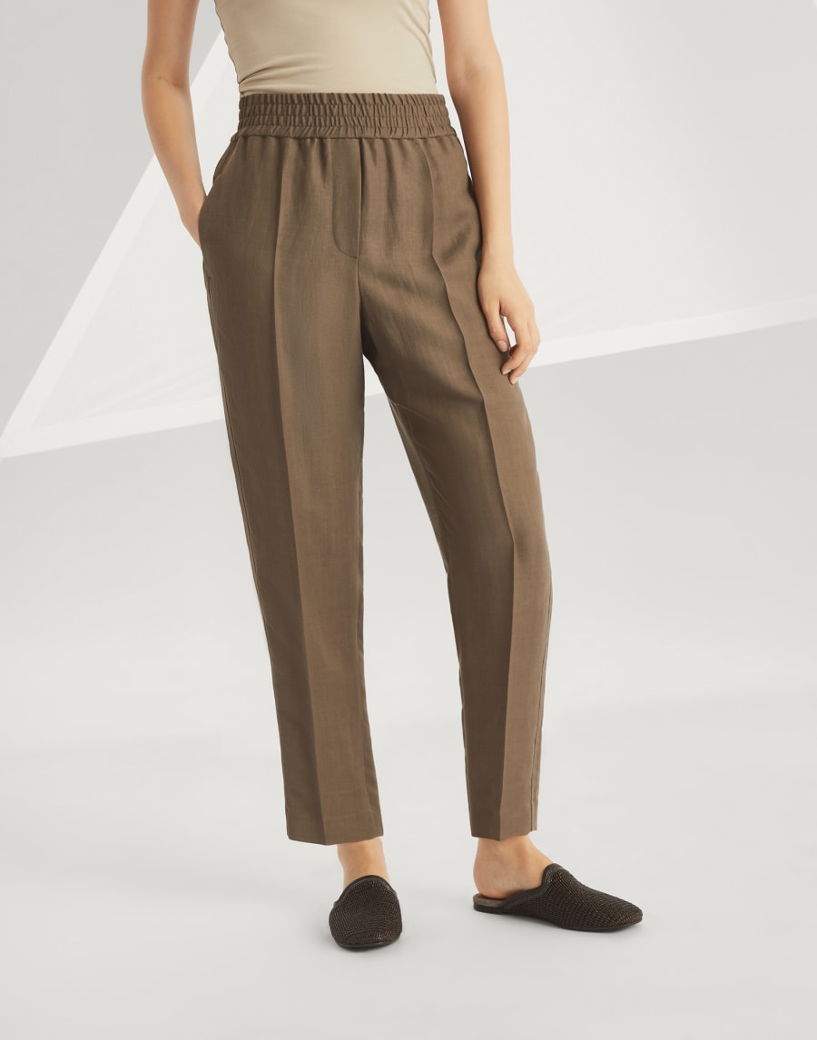 Брюки без застежки на поясе Какао Женщина - Brunello Cucinelli