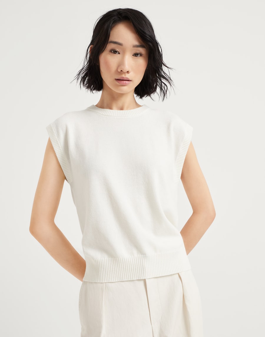 装饰镶珠的背心 巴拿马色 女款 - Brunello Cucinelli