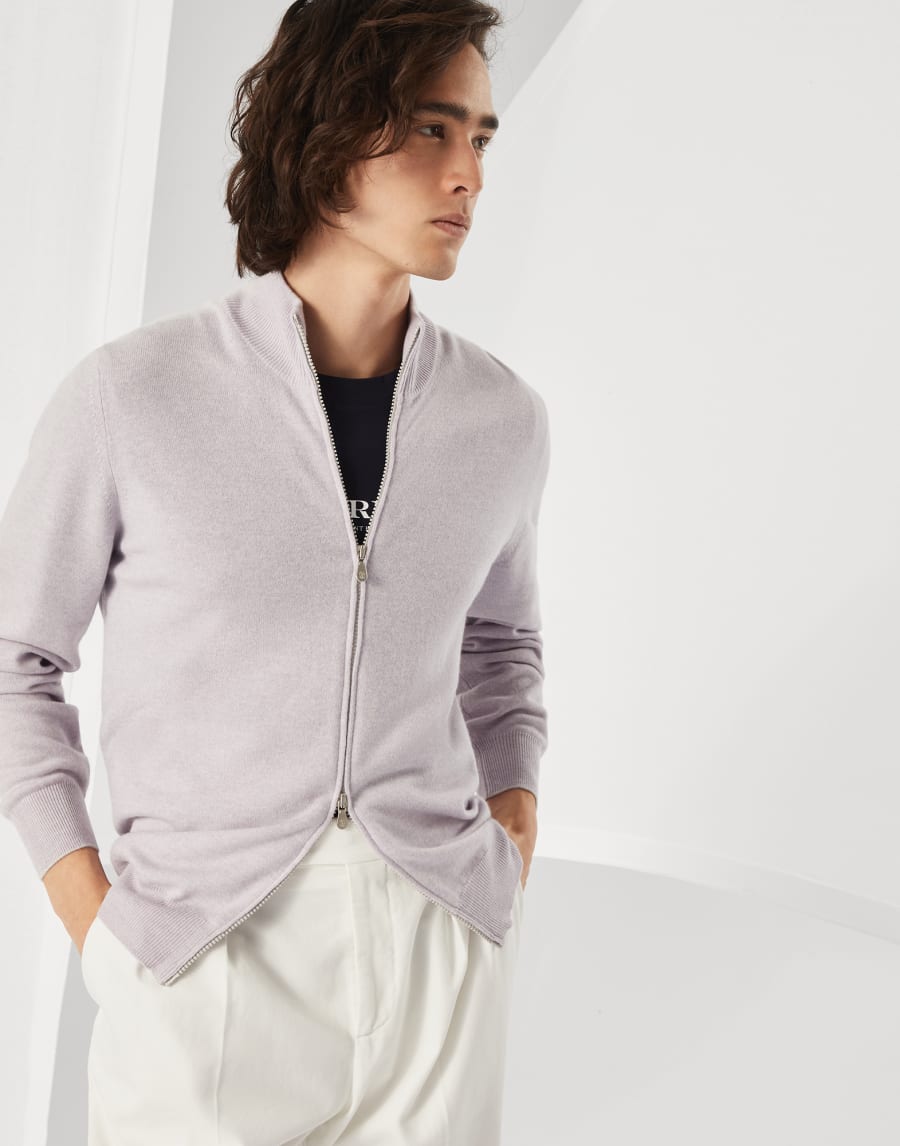 Cardigan con zip Lavanda Uomo - Brunello Cucinelli