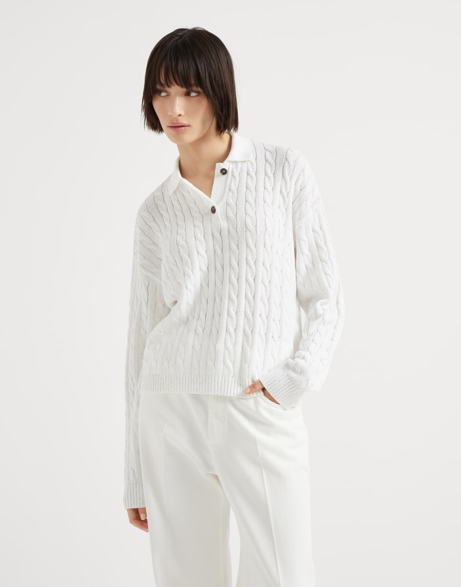 Maglia Dazzling Cables Bianco Donna - Brunello Cucinelli
