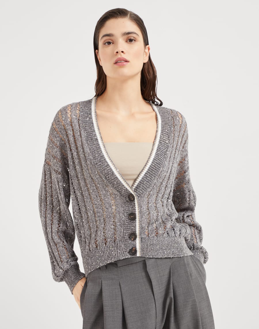 Cardigan Dazzling Grigio Medio Donna - Brunello Cucinelli