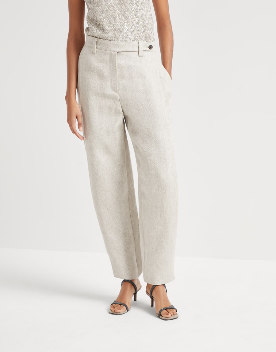 Брюки из льняного твила Холодный Бежевый Женщина - Brunello Cucinelli