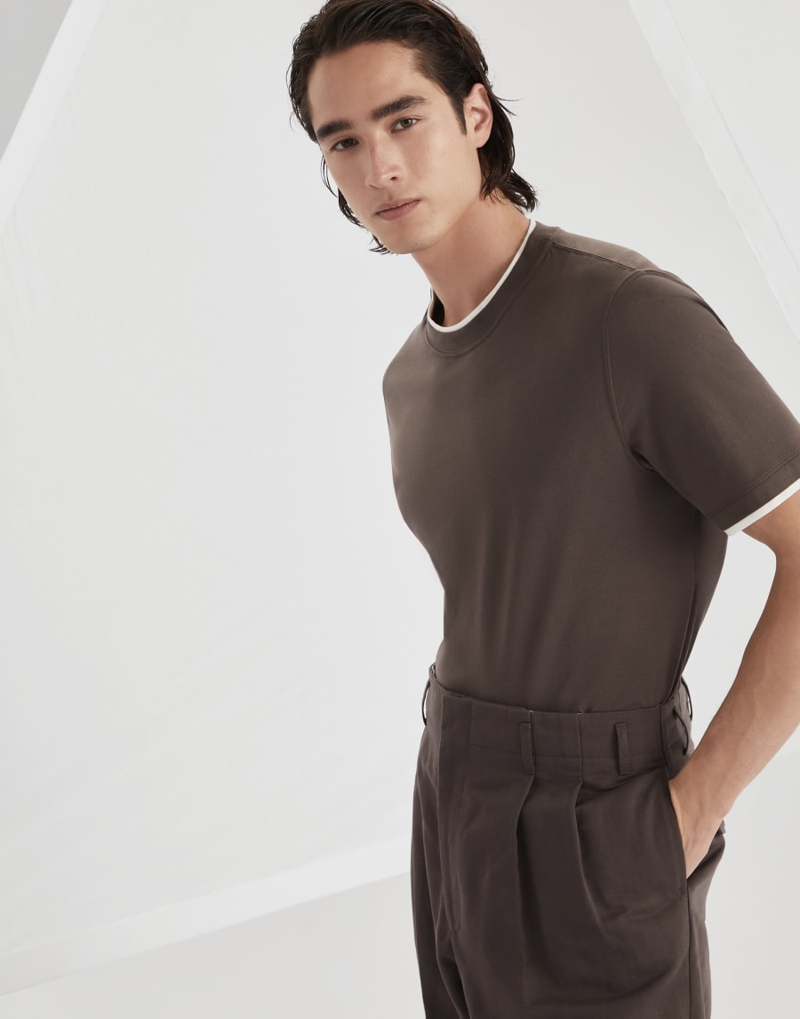 T-shirt with faux-layering Coffee Man - Brunello Cucinelli